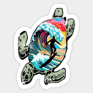 Turtle and Surfer Sunset Beach Sticker